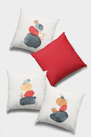 Kırmızı Modern Çift Taraflı 4'lü Set Kırlent Kılıfı 4KR045