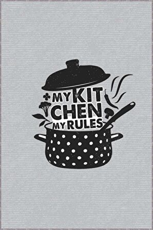 Gri Kaymaz Tabanlı My Kitchen My Rules Mutfak Halısı AR030