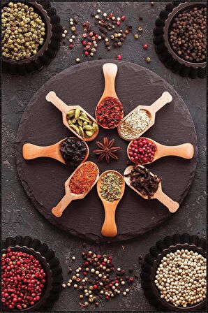 Renkli Kaymaz Taban 3D Baharat Desenli Mutfak Halısı AR1041