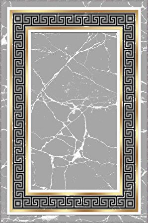 Gri Gold Çerçeveli Kaymaz Tabanlı Dekoratif Halı AR106