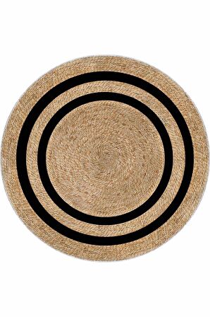 Bej Kaymaz Taban Hasır Görünüm Yuvarlak Mutfak Halısı AR1069