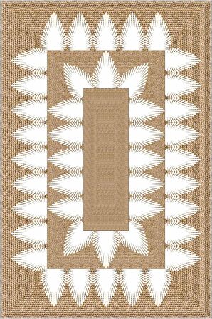 Bej Kaymaz Tabanlı Hasır Jüt Görünümlü Mutfak Halısı AR1078