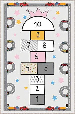 Çok Renkli Kaymaz Tabanlı Seksekli Çocuk Halısı AR1110