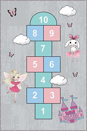 Çok Renkli Kaymaz Tabanlı Seksekli Çocuk Halısı AR1130