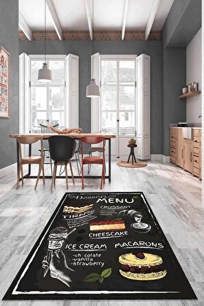 Siyah Kaymaz Taban Yıkanabilir Cupcake Mutfak Halısı AR1136