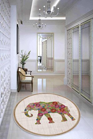 Bej Kaymaz Taban Yıkanır Filli Yuvarlak Mutfak Halısı AR1232