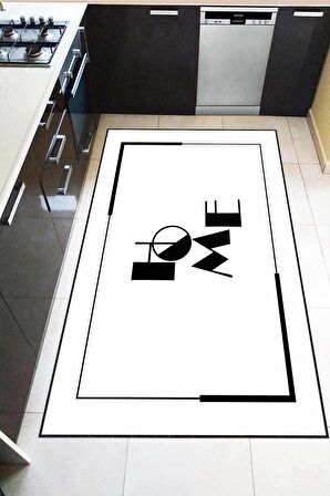 Beyaz Kaymaz Taban Yıkanan Home Desenli Mutfak Halısı AR1259