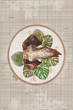 Bej Kaymaz Tabanlı Yıkanabilir Filli Mutfak Halısı AR1273