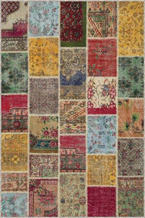 Çok Renkli Patchwork Kaymaz Tabanlı Dekoratif Halı AR129