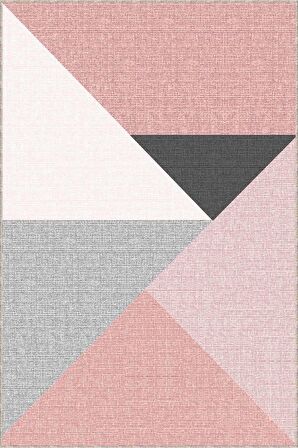 Pembe Kaymaz Tabanlı Geometrik Desenli Mutfak Halısı AR1322
