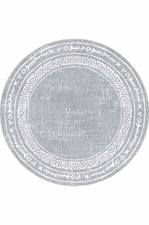 Gri Çerçeveli Kaymaz Tabanlı Antre Yuvarlak Halı AR1336