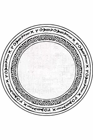 Beyaz Çerçeveli Kaymaz Tabanlı Yıkanır Yuvarlak Halı AR1337