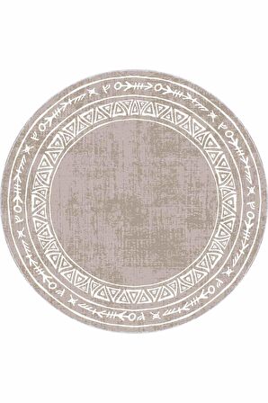 Bej Çerçeveli Kaymaz Tabanlı Antre Halısı Yuvarlak AR1338