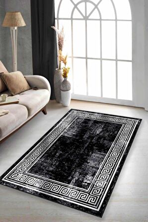 Siyah Çerçeveli Kaymaz Taban Makinede Yıkanabilir Halı AR166