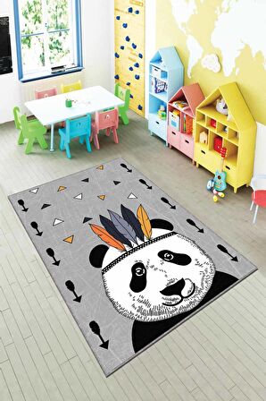 Gri Kaymaz Tabanlı Yıkanabilir Ayıcıklı Çocuk Halısı AR169