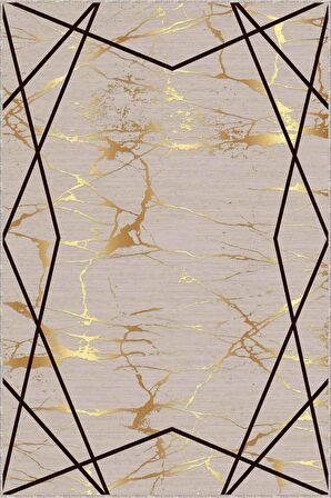 Bej Prizma Kaymaz Tabanlı Makinede Yıkanabilir Halı AR174