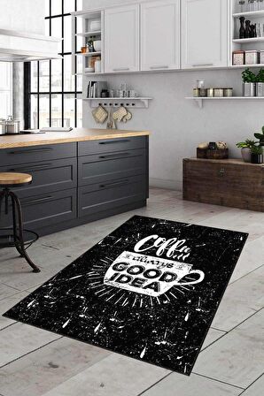 Siyah Kaymaz Taban Yıkanır Kahve Desenli Mutfak Halısı AR202