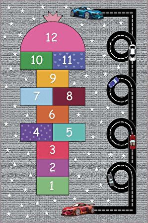 Çok Renkli Kaymaz Tabanlı Seksekli Yollu Çocuk Halısı AR289