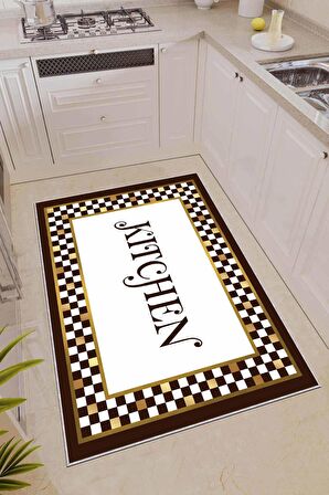 Kahve Kaymaz Taban Yıkanabilir Mackenzie Mutfak Halısı AR291