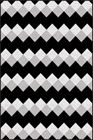 Siyah Zigzag Kaymaz Tabanlı Makinede Yıkanabilir Halı AR324