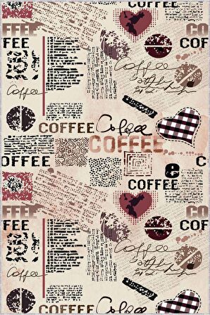 Bej Kaymaz Tabanlı Yıkanan Kahve Desenli Mutfak Halısı AR337