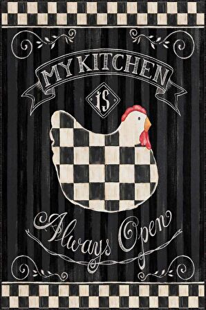 Siyah Kaymaz Taban Yıkanan Tavuk Desenli Mutfak Halısı AR340