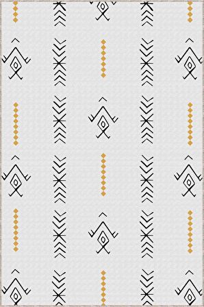 Gri Kaymaz Tabanlı Yıkanır Etnik Desenli Mutfak Halısı AR360