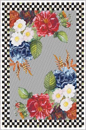 Çok Renkli Kaymaz Taban Yıkanan Çiçekli Mutfak Halısı AR377