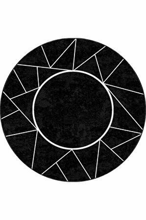 Siyah Prizma Kaymaz Tabanlı Yıkanabilir Yuvarlak Halı AR401