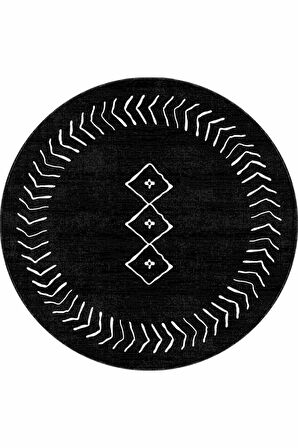 Siyah Moroccan Kaymaz Taban Yıkanır Yuvarlak Halı AR408