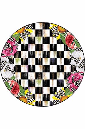 Çok Renkli Kaymaz Taban Çiçekli Yuvarlak Mutfak Halısı AR420