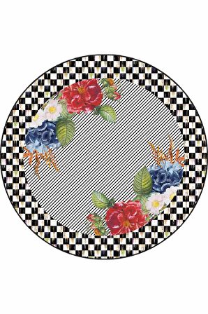 Çok Renkli Kaymaz Taban Çiçekli Yuvarlak Mutfak Halısı AR421