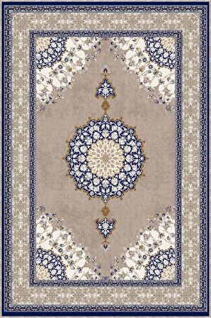 Bej Klasik Göbekli Kaymaz Tabanlı Dekoratif Halı AR476