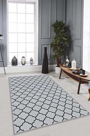 Gri Fas Desen Kaymaz Tabanlı Makinede Yıkanabilir Halı AR489