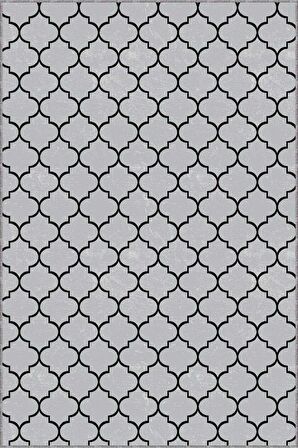 Gri Fas Desen Kaymaz Tabanlı Makinede Yıkanabilir Halı AR489