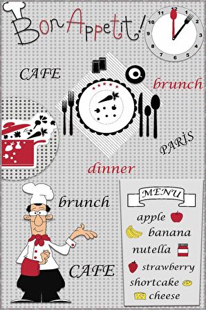 Gri Kaymaz Tabanlı Yıkanan Aşçı Desenli Mutfak Halısı AR496