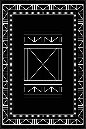 Siyah Kaymaz Taban Yıkanan Etnik Desenli Mutfak Halısı AR501