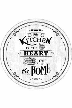 Beyaz Kaymaz Kitchen Yazılı Yuvarlak Mutfak Halısı AR508