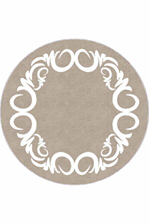 Bej Çerçeveli Kaymaz Tabanlı Yıkanabilir Yuvarlak Halı AR509