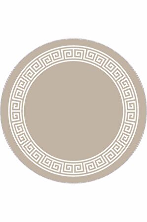 Bej Çerçeveli Kaymaz Tabanlı Yıkanabilir Yuvarlak Halı AR511