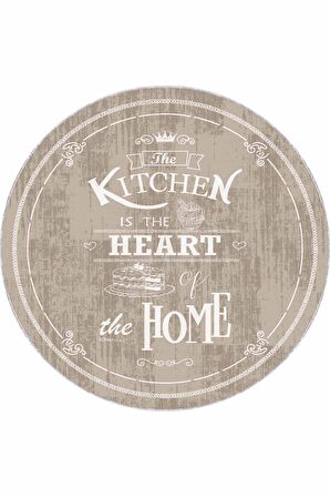 Bej Kaymaz Taban Kitchen Yazılı Yuvarlak Mutfak Halısı AR537