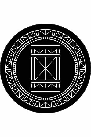 Siyah Kaymaz Taban Etnik Desen Yuvarlak Mutfak Halısı AR540