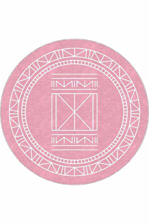 Pembe Kaymaz Taban Etnik Desen Yuvarlak Mutfak Halısı AR542