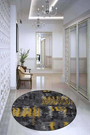 Sarı Kaymaz Tabanlı Modern Yuvarlak Mutfak Halısı AR568