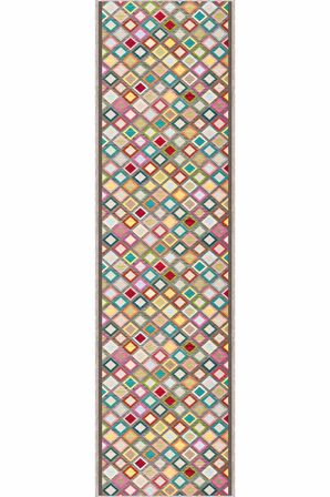 Çok Renkli Kaymaz Kareli Kesme Rulo Özel Ölçülü Yolluk AR578