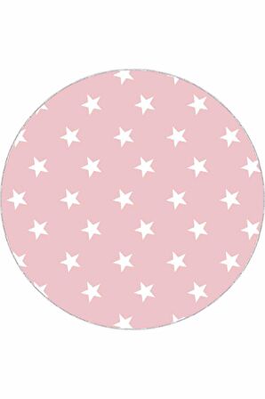 Pembe Yıldızlı Kaymaz Taban Yıkanabilir Yuvarlak Halı AR606