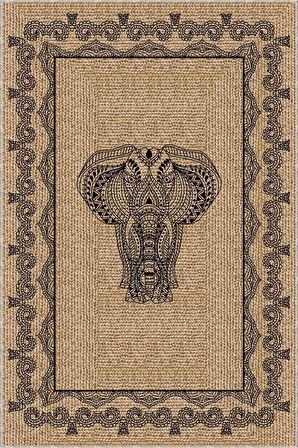 Bej Kaymaz Tabanlı Filli Jüt Görünümlü Mutfak Halısı AR673