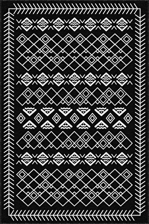 Siyah Kaymaz Taban Yıkanan Etnik Desenli Mutfak Halısı AR679