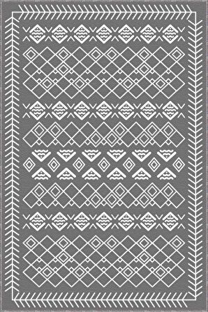 Gri Kaymaz Tabanlı Yıkanır Etnik Desenli Mutfak Halısı AR681