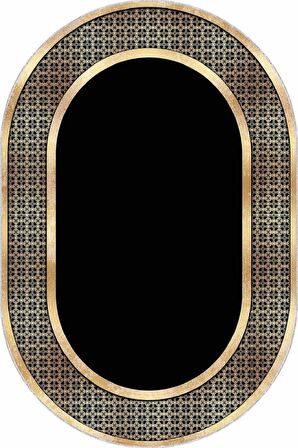 Siyah Gold Çerçeveli Kaymaz Tabanlı Hol Halısı Oval AR727